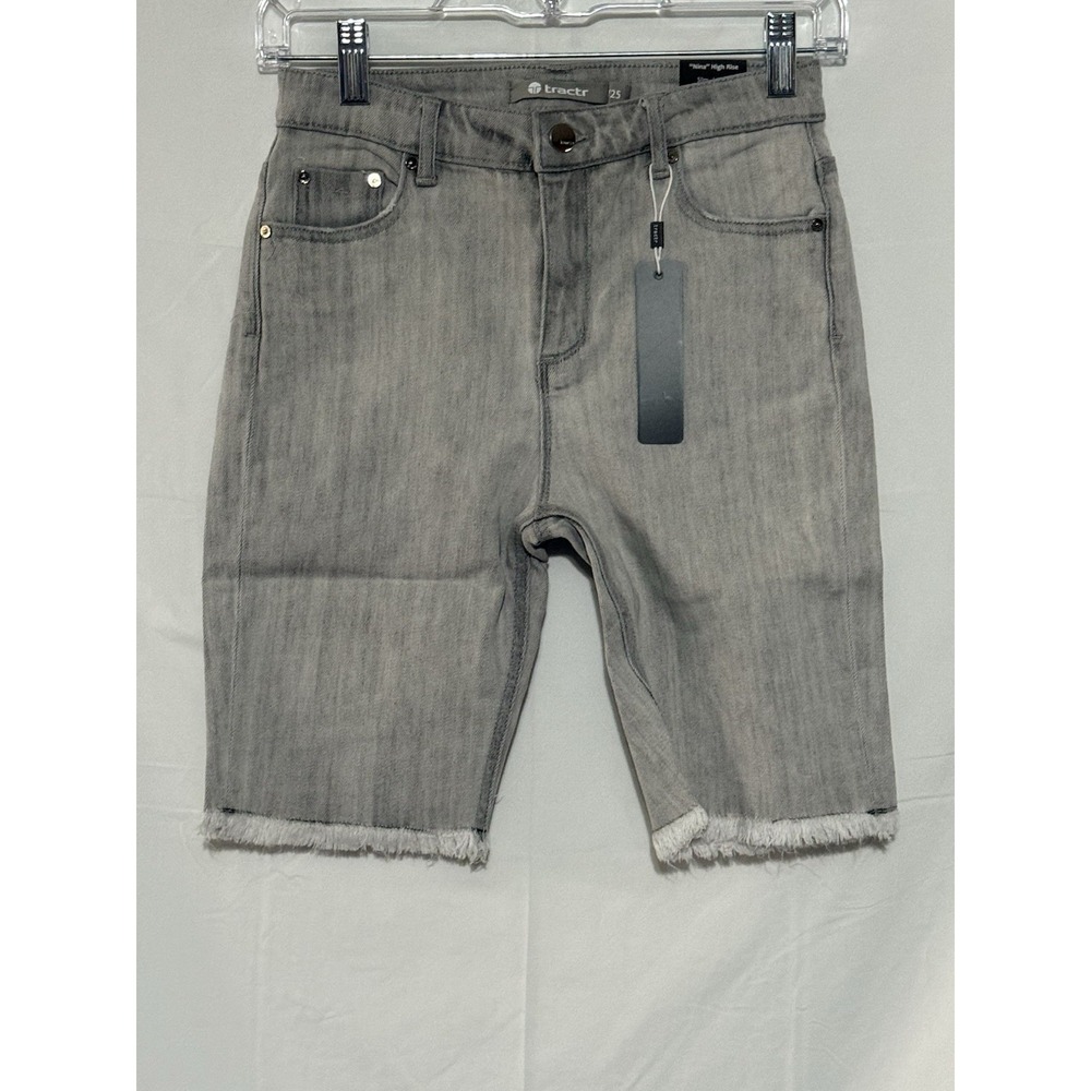 Tractr Nina High Rise Denim Shorts 0/25 Gray Frayed Hem NWT